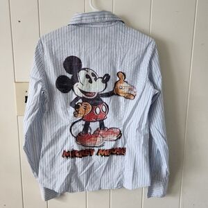 Disney Blue Striped Mickey Mouse Shirt Size M